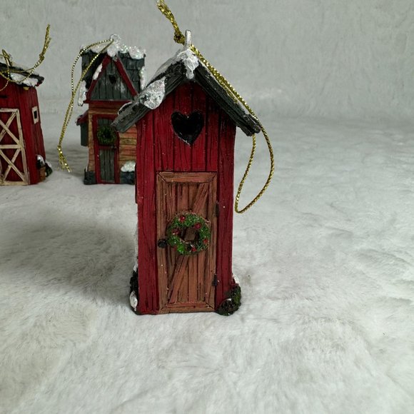 Set of 6 Christmas hanging ornaments Outhouses Resin 3 1/2" tall different style - Picture 4 of 12